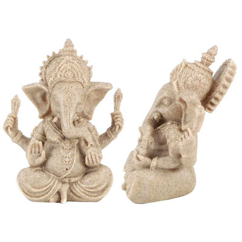 Sandstone Resin Indian Ganesha Elephant God Statue Fengshui Buddha Sculpture