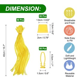 sourcing map 50pcs Egg Hatching Bags, 16 Inch Mesh Nylon Netting Reusable Produce Mesh Bags with Loop-Style Closures Strong Stretchable Plastic Seafood Boil for Fruits Vegetables, Yellow