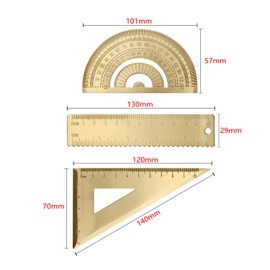 Ruler Set, Fashionable, Brass Ruler, with Graduation, Triangle Ruler, Protractor, 4.7 inches (12 cm) Straight Ruler, Set of 3, Scale, Elementary School Supplies, Mathematics, Geometry, Drafting,
