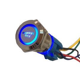 ESUPPORT Acero Inoxidable 19mm Interruptor de Botón Pulsador Momentáneo 12V 5A Impermeable Metal Interruptor Luz LED Azul Lámpara para Coche Misiles de Fuego Conmutador de Palanca Botón Enchufe Cable ON-OFF 5 Pines