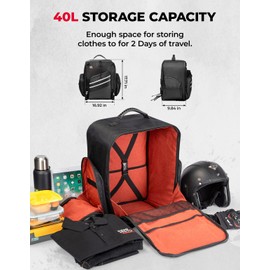 KEMIMOTO Motorcycle Sissy Bar Bag 40L Large Capacity Backpack Helmet Tail Bag with Waterproof Zipper Motorcycle Luggage Rack Bag Compatible with Touring Trike Adventure for Trip Camping Outdoor