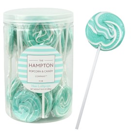 Aqua Light Blue Lollipops, 24 Pack, Blue Suckers, Blue Lollipops Individually Wrapped, Blue Lollipop Suckers Bulk, The Hampton Popcorn & Candy Company