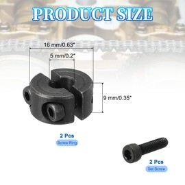 MECCANIXITY Bore 5 mm Double Split Shaft Collar 16 mm OD 9 mm Thickness Carbon Steel Locking Collar Clamp Style with Set Screw & Hex Wrench for Machine Tools Industry (Black, Pack of 2)