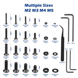 JROUTH 1500pcs Screws Assortment , M2 M3 M4 M5 10.9 Grade Alloy Steel Hex Flat Head Cap Bolts Nuts Washers Assortment Kit with Hex Wrenches, A Black Hex Flat Head Cap Bolts, (M2-M5-1500)