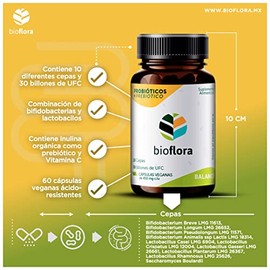 Bioflora Balance 2 Pack Probióticos y Prebióticos con Vitamina C – 30 Billones UFC, 10 Cepas, Cápsulas Ácido-Resistentes – Flora Intestinal, Sistema I
