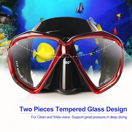 Scuba Diving Mask, HD Snorkeling Mask Anti-Fog Swim mask Tempered Glasses Professional Snorkel Goggles Leak-Proof Swim Goggles with Nose Cover for Diving, Snorkeling, Swimming (Black-Red)