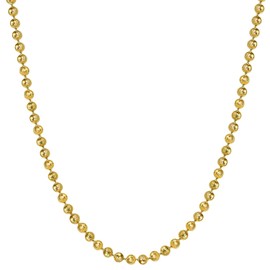 Savlano 925 Sterling Silver 3MM Moon Cut Ball Bead Chain Necklace - 18K Gold, Rhodium Plated Dog Tag Link Chain for Women Comes with a Gift Box - Made in Italy (16Y)