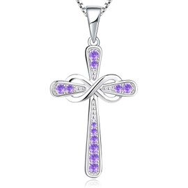 YL Women's Cross Necklace Sterling Silver Infinity Pendant Created Amethyst Criss Jewelry