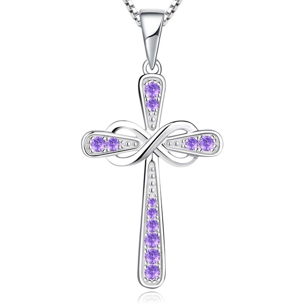 YL Women's Cross Necklace Sterling Silver Infinity Pendant Created Amethyst