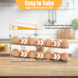 SMRCAD SMRCAD Egg Holder for Fridge, Automatic Steady Rolling Egg Dispenser with Silicone Bumpers & Handle for Refrigerator, Large Capacity Egg Organizer with Lid