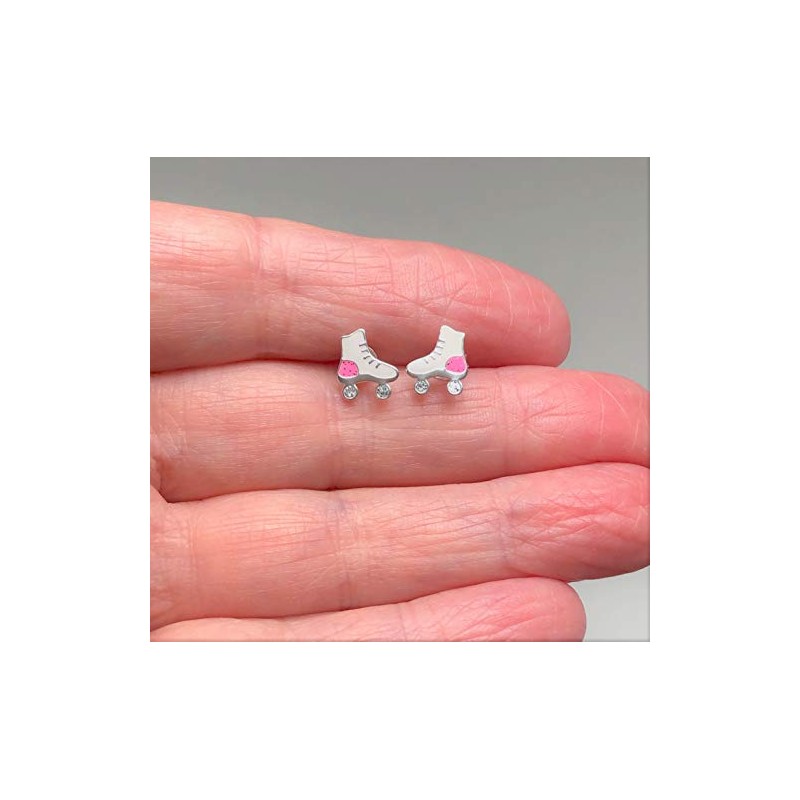 Sparkly Roller Skates Earrings - White and Pink Glitter -