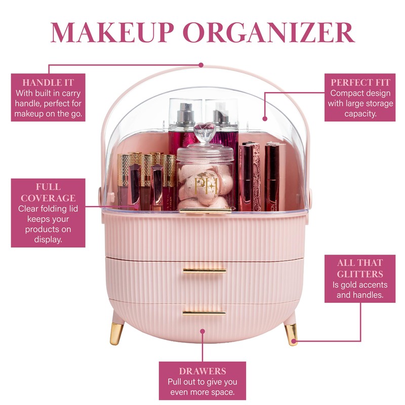 Paris Hilton Makeup Storage Organizer with Lid, Cosmetics and Skincare