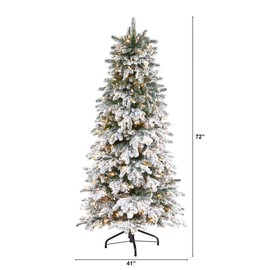 Nearly Natural 6ft. Flocked North Carolina Fir Artificial Christmas Tree with 450 Warm White Lights and 1560 Bendable Branches