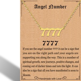 RWQIAN Angel Number Gold 7777 Necklace For Women,Dainty Gold Plated Number 7777 Pendant Choker Chain Numerology Jewelry Necklace Gifts for Women Girls
