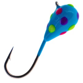 Reaction Tackle Tungsten Ice Jig 6mm - Wonder Blue Glow Dots, 6 Pack with Long Shaft Hook