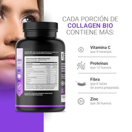 Biotina de 200 Cápsulas. Ingredientes naturales: Colágeno, Vitamina E y Vitamina C. Collagen Bio B Life.