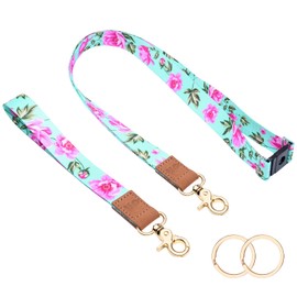 Wisdompro Neck Lanyard & Wrist Strap Set, Lanyard for Neck with Safety Breakaway and Wristlet Keychain Holder with 2 Keyrings for Keys, ID Card Badge Holder - Powder Blue Flower