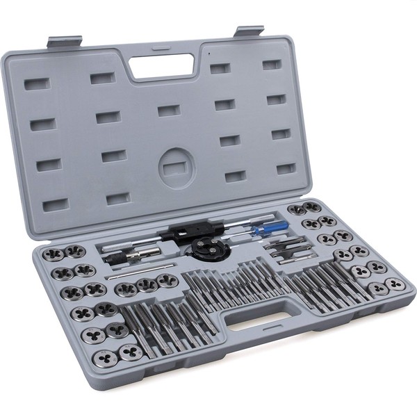 60-Pc Master Tap and Die Set - Include SAE Inch Size #4 to 1/2” and Metric Size M3 to M12, Coarse and Fine Threads | Essential Threading Rethreading Tool Kit with Complete Accessories and Storage Case