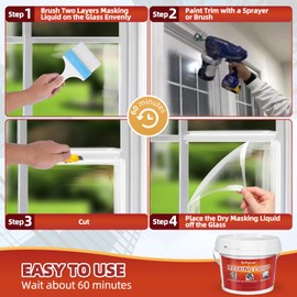 DrPetum DrPetum Masking Liquid Tape, Transparent Peelable Coating for Protect Windows Glass (with Paint Brush), Used for Priming Windows, Floors and Non-Porous Surfaces Painting, 1 Quart