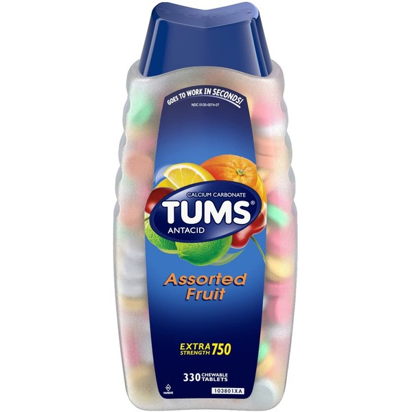 TUMS Antacid Chewable Tablets for Heartburn Relief 330ct, Extra Strength, Assorted Fruit