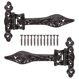 Black Antique Style Door Hinges 6-Inch Fancy Vintage Door Hinges for Internal External Doors Old Fashioned Gate Shed T Tee Strap Hinges for Cupboards Wardrobe (Pack of 2).