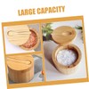 BIUDECO Round Wooden Seasoning Container Magnetic Lid Salt Box Kitchen