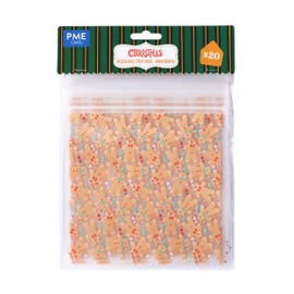 PME 20 Christmas Plastic Resealable Treat Bags, Gingerbread, Orange