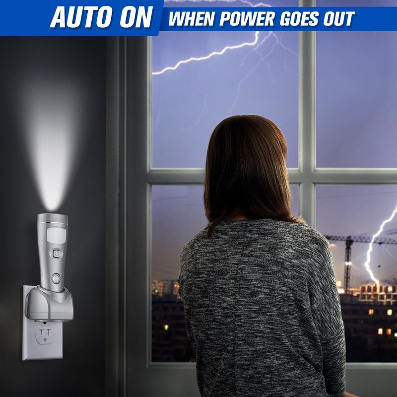 Enhon 2 Pack Rechargeable 4-in-1 LED Emergency Lights, Plug-in Flashlights