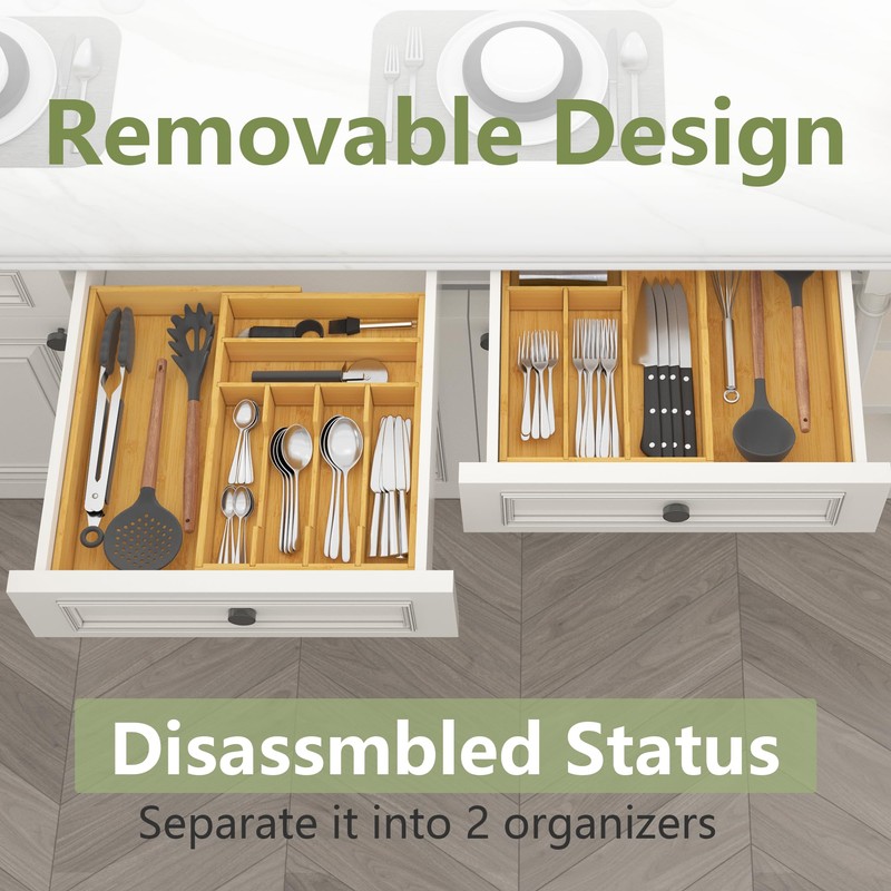 Suli Large Silverware Drawer Organizer, Adjustable Kitchen Flatware for Forks