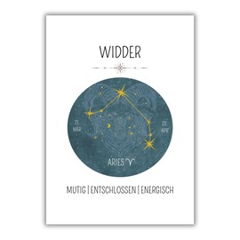 Papierkind™ Poster Zodiac Aries Zodiac Wall Pictures Aries Decoration without Frame Astrology Aries Poster Gift in DIN A4 without Frame (A132-4)