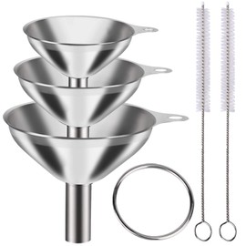 Metal Stainless Steel Funnel, Large Medium Small Funnel Set of 3, Food Grade Mini Funnels for Kitchen Use Filling Bottles Flask Cooking, 2 Brushes YLYL