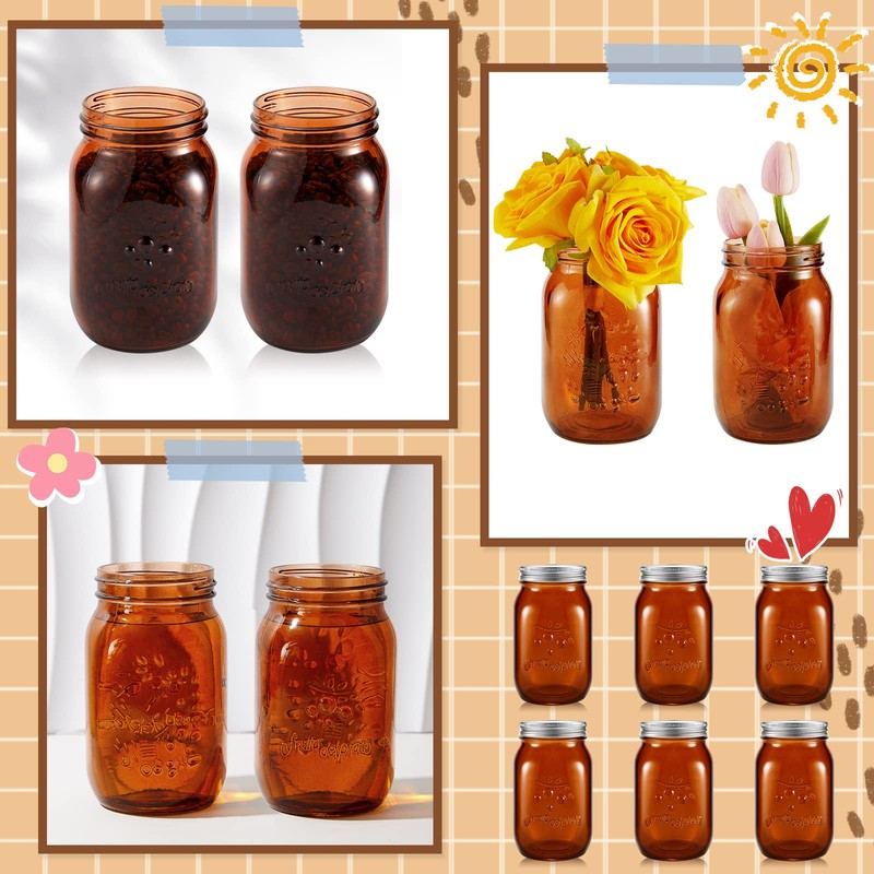 Tessco for you 12 Pcs Bulk Amber Mason Jars with