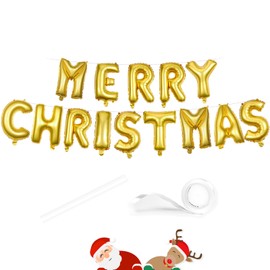 Merry Christmas Banner, 16 Inch Gold Foil Mylar Helium Balloons Banner for Indoor Outdoor Office Christmas Party Decorations Supplies | Gold