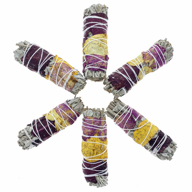 Smudge Stick - 4" Rose Petals & White Sage Bundle