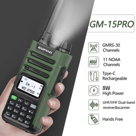 BAOFENG BAOFENG GM-15 Pro GMRS Handheld Radio 8W Long Range Walkie Talkie NOAA Weather Receiver and Scan Rechargeable GMRS Repeater Capable Two Way Radio with USB-C Charger Full Kit,2Pack