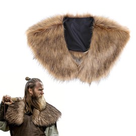 CXNXFD Men's Faux Fur Collar Scarf Viking Fur Shoulder Fur Medieval Warrior Carnival Costume Party, beige