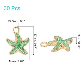 QUARKZMAN 30 Stück Seestern Charm, vergoldeter Charm für DIY Handy Zubehör Schlüsselanhänger Basteln, 17x14mm, Grün