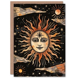 Artery8 Birthday Card Sun Stars Sky Tarot Style Design Triumph Blank Arty Art All Occasion Greeting Card