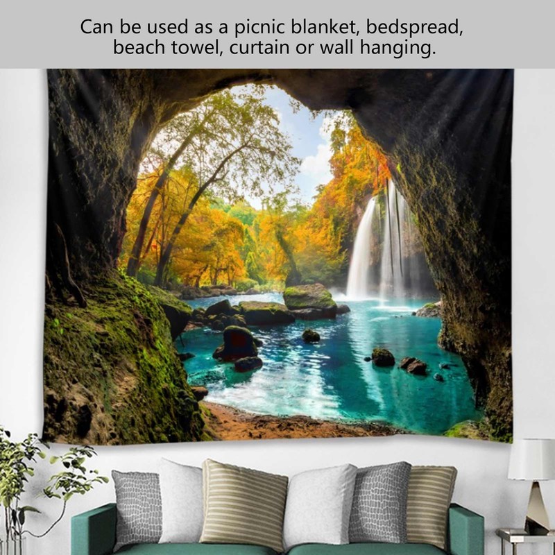 Cave River Landscape Pattern Tapestry Wall Hanging Wall Blanket for
