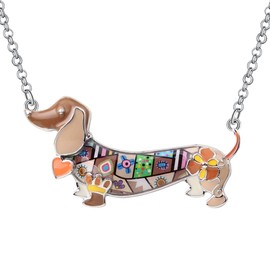 DUOWEI Cute Dachshund Gifts Floral Enamel Dachshund Necklace Pendant Keepsake for Women Girls Dog Lovers, Zinc