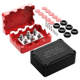 Joinfworld Heavy Duty 500A Bus Bar Waterproof Power Distribution Block with 2*5/16"(M8)+2*3/8"(M10) Studs 48V DC Automotive Marine Battery Terminal distribution Block with Cover - Negative&Positive