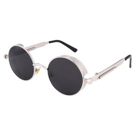 FEISEDY Vintage Round Lens Metal Frame Gothic Steampunk Sunglasses for Women Men UV401