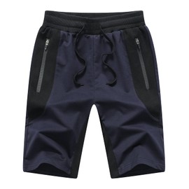 JustSun Pantalones cortos para hombre con cintura elástica y bolsillos con cremallera, Azul / Patchwork, X-Large