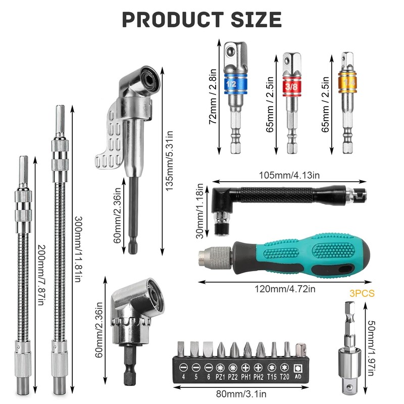 Angle Screwdriver Attachment, Robust and Easy to Use, Angle Wrench,