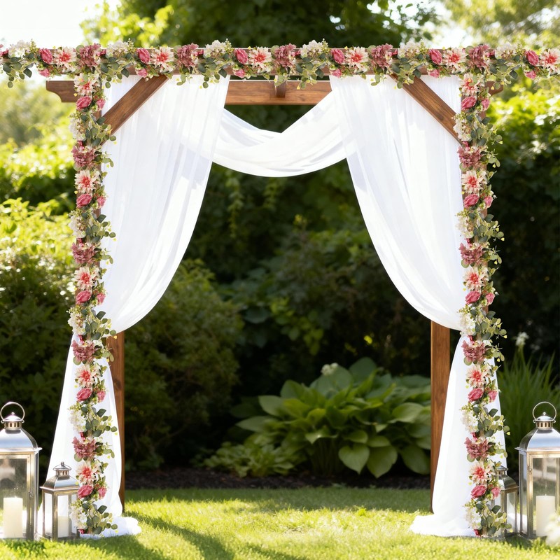 Beksodi 2Pcs Flower Garland Decorations, 12.27Ft Pink Flowers Rose Garland,