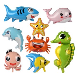 VYNYJOAN Sea Animal Balloons 8pcs Cute Ocean Animal Foil Balloons Under the Sea Decoration for Girls Boys Underwater Party Supplies
