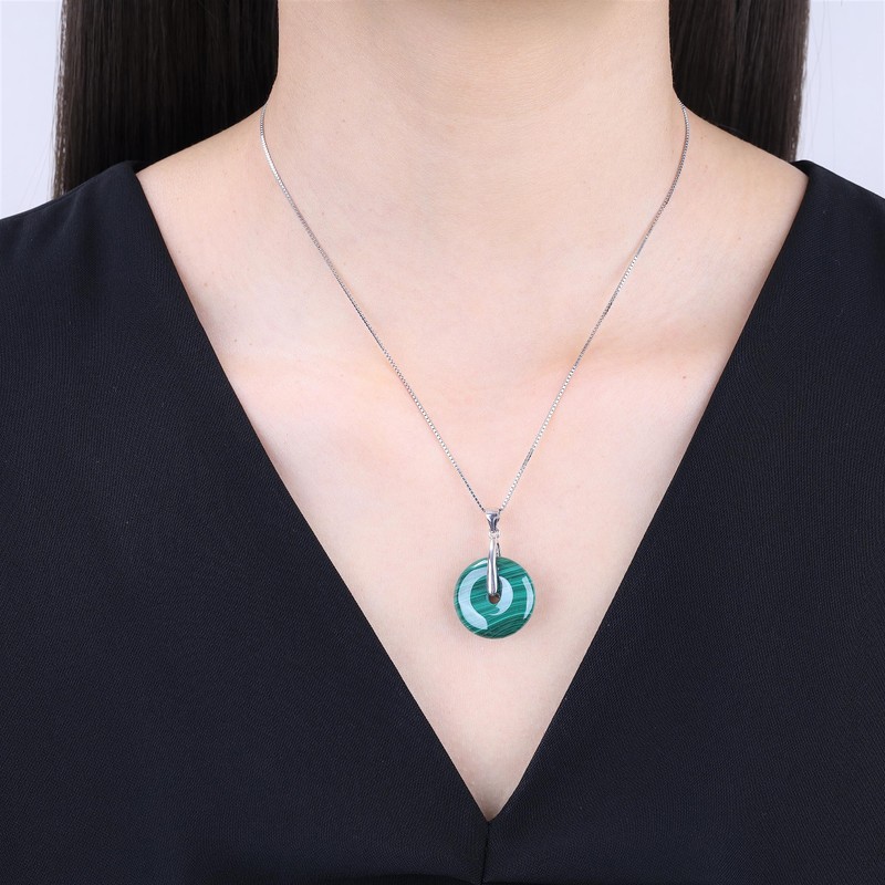 COAI Silver Necklace with Donut Pendant, Malachite, Malachite