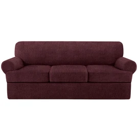 Jcones T Cushion Sofa Slipcover 4 Pieces Sofa Covers for T Cushion Couch Soft Sofa Slip Covers Furniture Protector with 3 Individual T Shape Seat Covers (Burgundy, 3 Cushions)