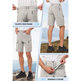 Hiauspor Men's Hiking Cargo Shorts 9"/10" Quick Dry Lightweight Waterproof for Golf Tactical Fishing Casual with 6 Pockets (Light Grey, 32)