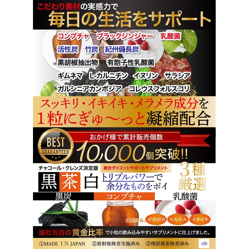 炭ダイエット サプリ チャコール&コンブチャの恵 炭 チャコール クレンズ サプリメント 【約1ヶ月分60粒】